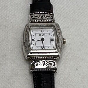 Brighton Silver Watch with Black Leather Strap